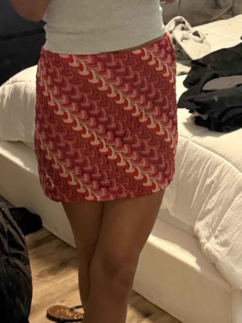 Red Patterned Mini Skirt - Picture 2 of 4